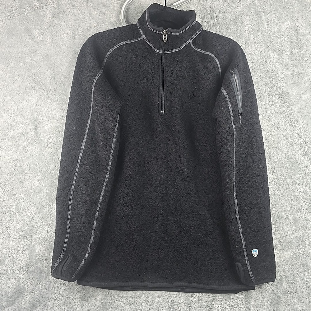 KUHL ALFPACA Fleece Pullover Mens Small Black 1/4 Zip Shirt Sweater Outdoor Flaw